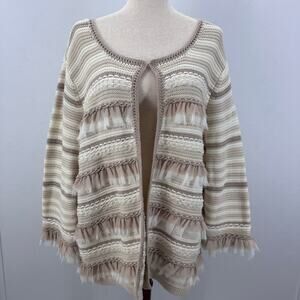 CJ Banks Ruffles Open Cardigan Knit Sweater Lagenlook Neutral Artsy Plus size 2X